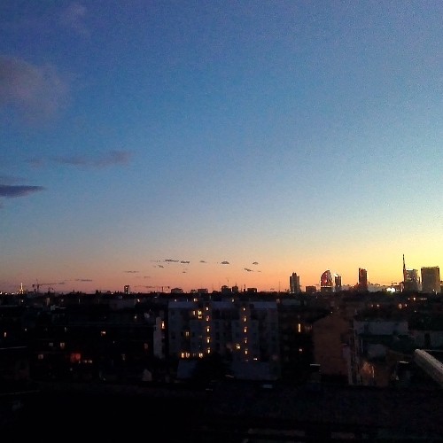 The Milan skyline at sunset
