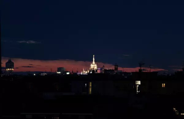 The Milan skyline at sunset, seen from the Milan Skyline Apartment terrace